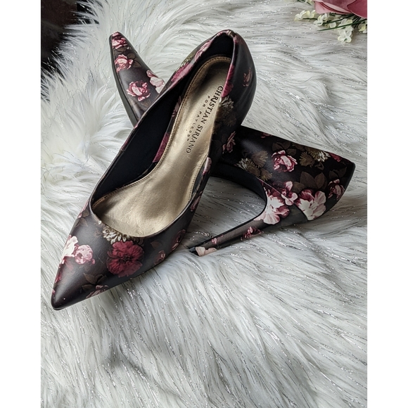 Christian Siriano | Purple Floral Heels Pumps Slip On Pointed Toe Women Size 10 - Picture 3 of 9